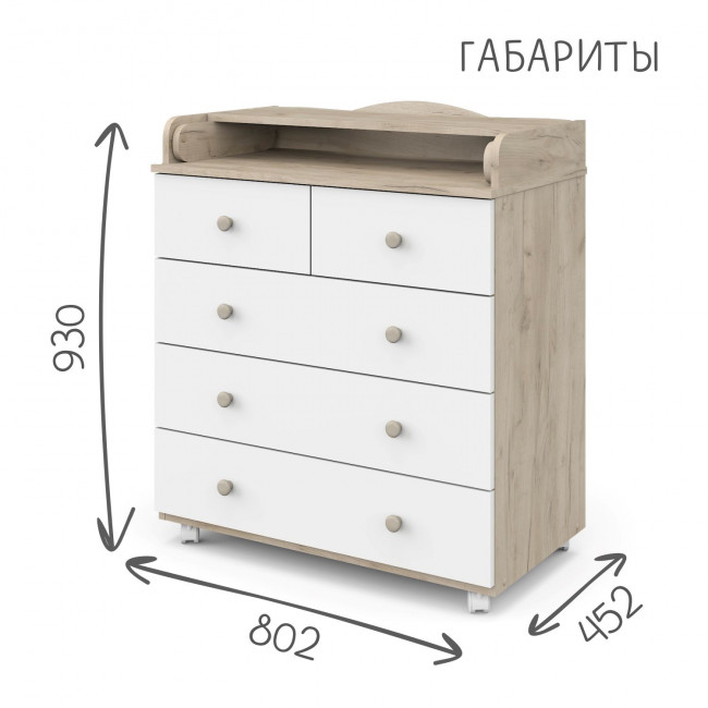 Комод Gustav 805 (Орион) ЛДСП, дуб крафт серый-белый, 5 ящиков
